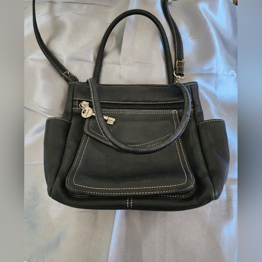 Fossil Black Pebbled Leather Mini Satchel Double Handle Vintage